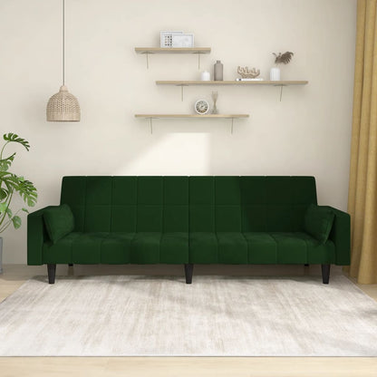vidaXL 2-Seater Sofa Bed with Two Pillows Dark Green Velvet