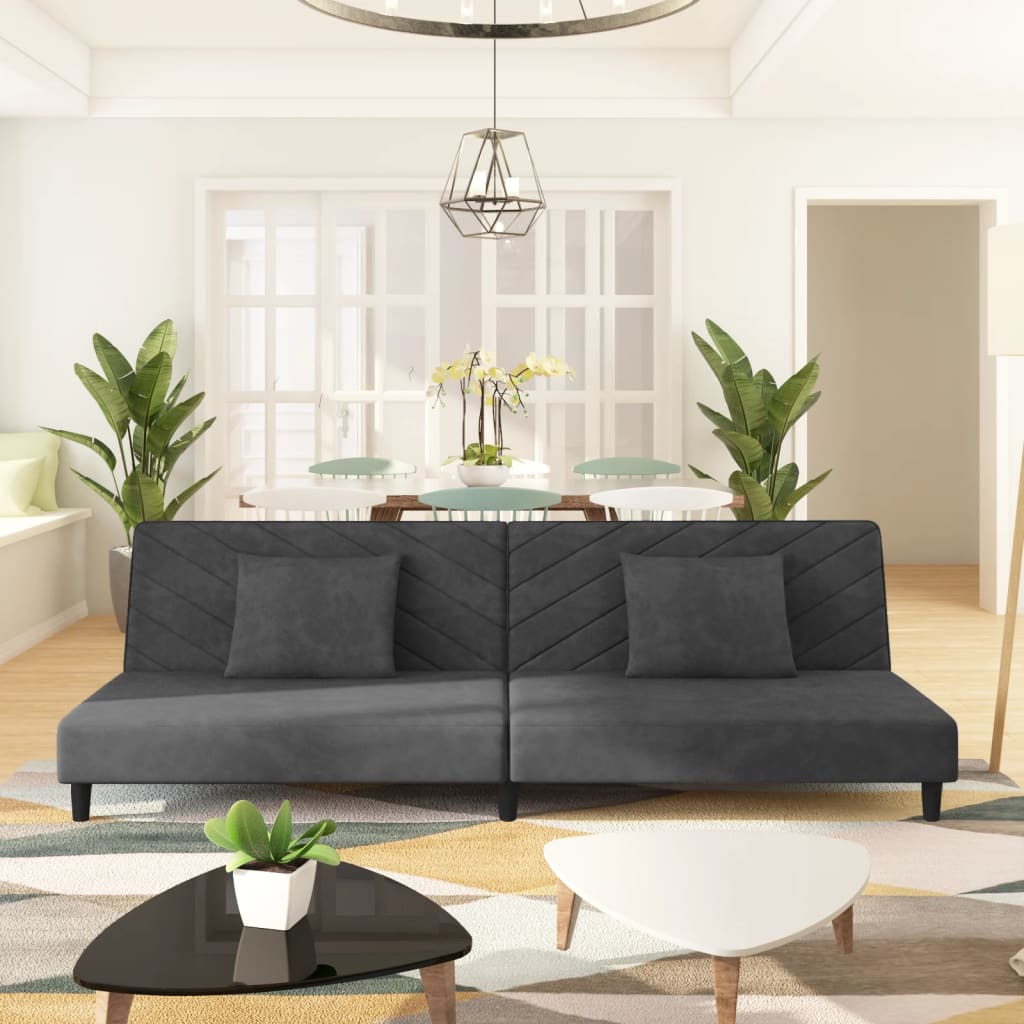 vidaXL 2-Seater Sofa Bed with Two Pillows Dark Gray Velvet-0