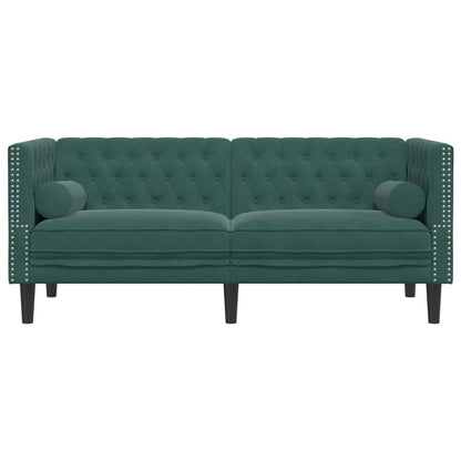 vidaXL Chesterfield Sofa with Bolsters 2-Seater Dark Green Velvet-3