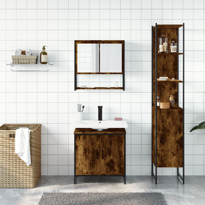 vidaXL 3 Piece Bathroom Furniture Set Smoked Oak Engineered Wood-2