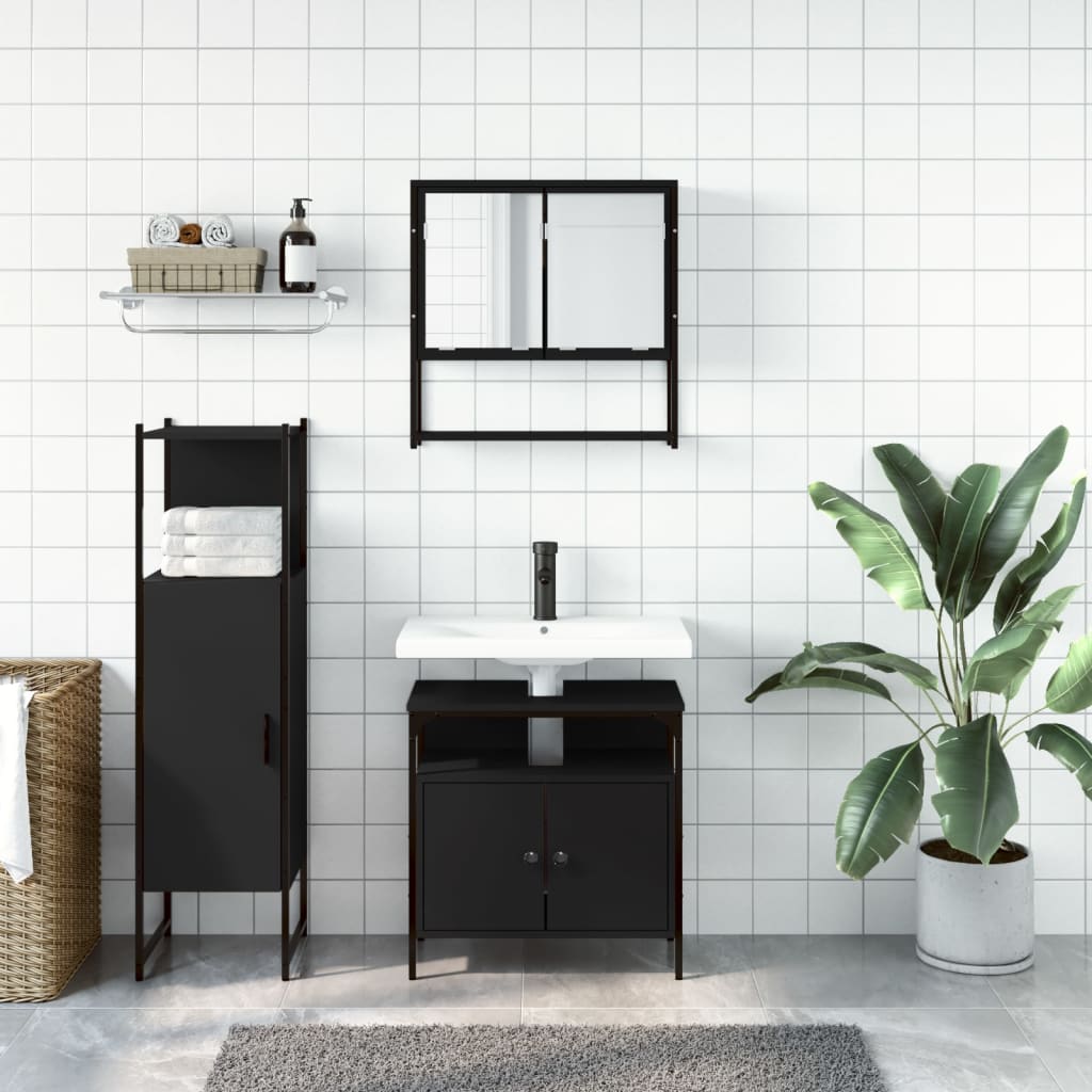 vidaXL 3 Piece Bathroom Furniture Set Black Engineered Wood-4