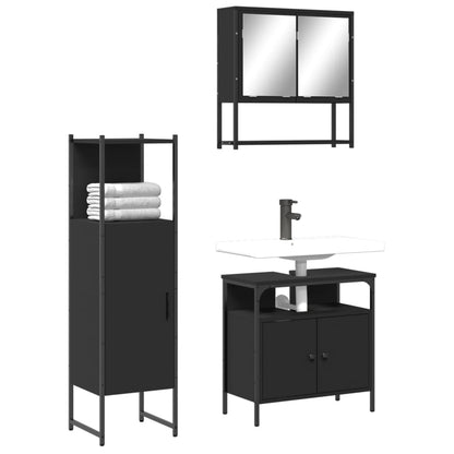 vidaXL 3 Piece Bathroom Furniture Set Black Engineered Wood-1