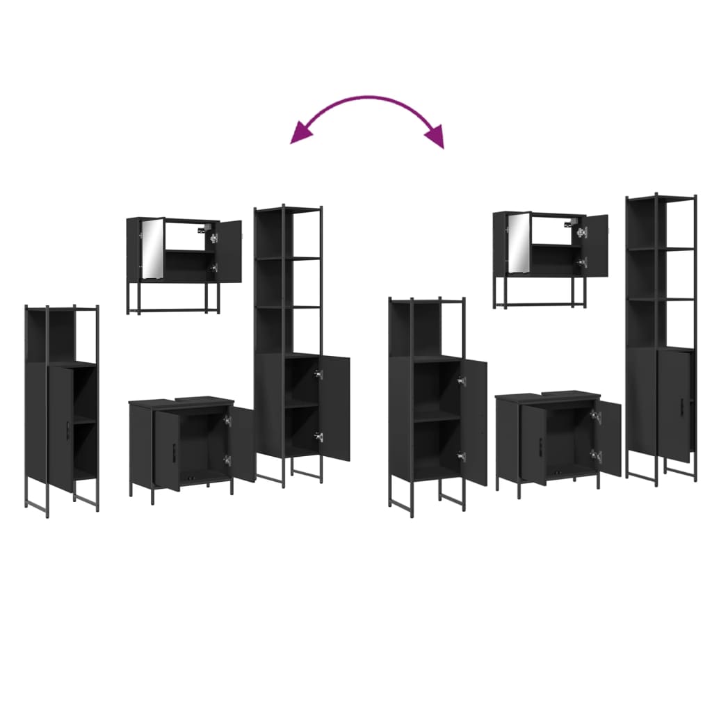 vidaXL 4 Piece Bathroom Furniture Set Black Engineered Wood-1