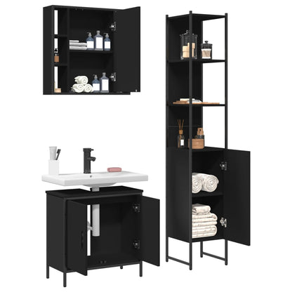 vidaXL 3 Piece Bathroom Cabinet Set Black Engineered Wood-4