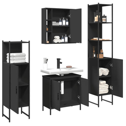 vidaXL 4 Piece Bathroom Cabinet Set Black Engineered Wood-4