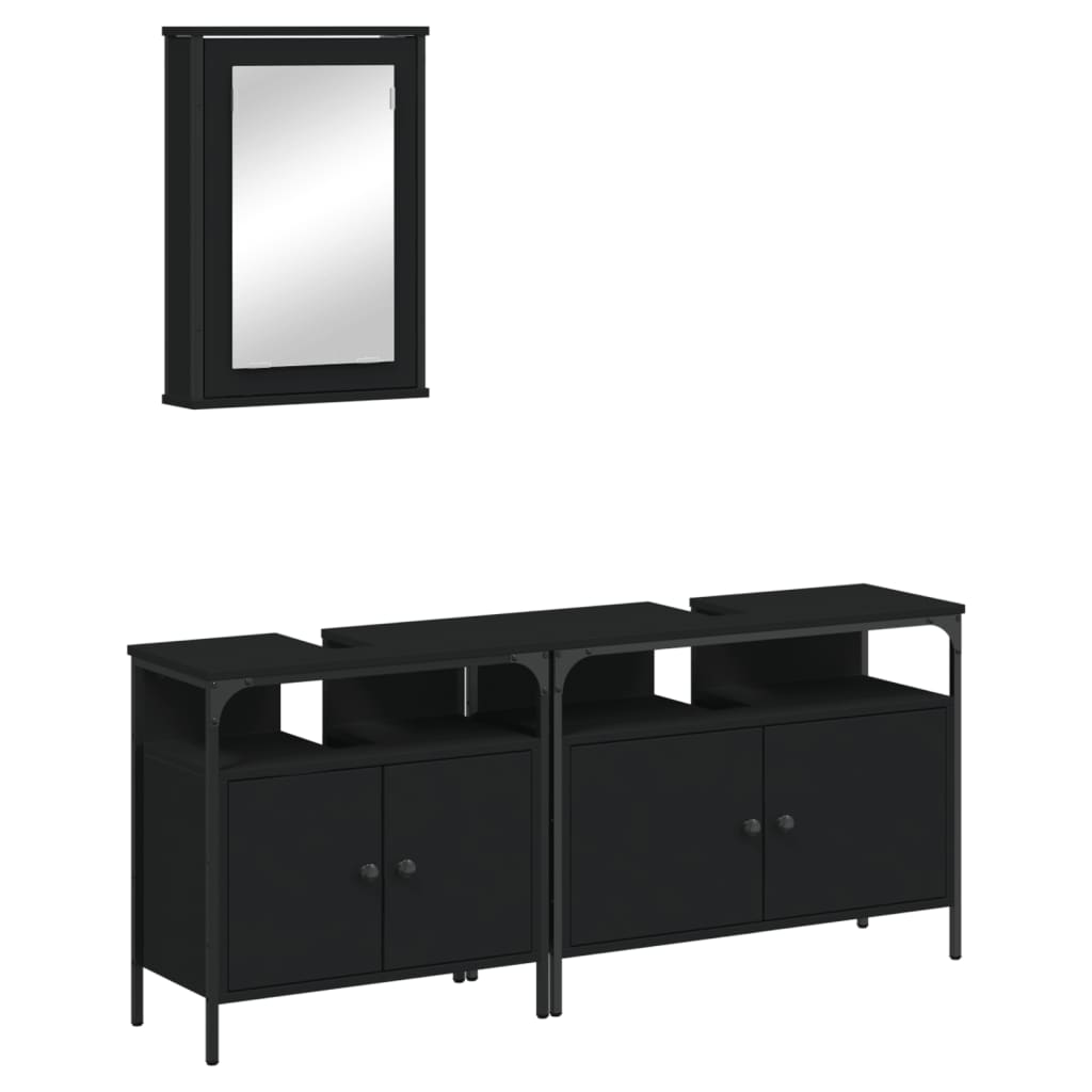vidaXL 3 Piece Bathroom Furniture Set Black Engineered Wood-1