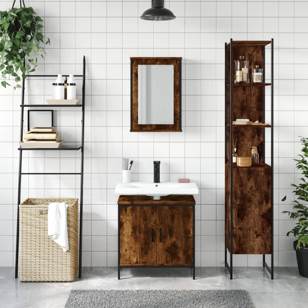 vidaXL Bathroom Furniture Set Storage Cabinet Restroom 3 Piece Engineered Wood-0