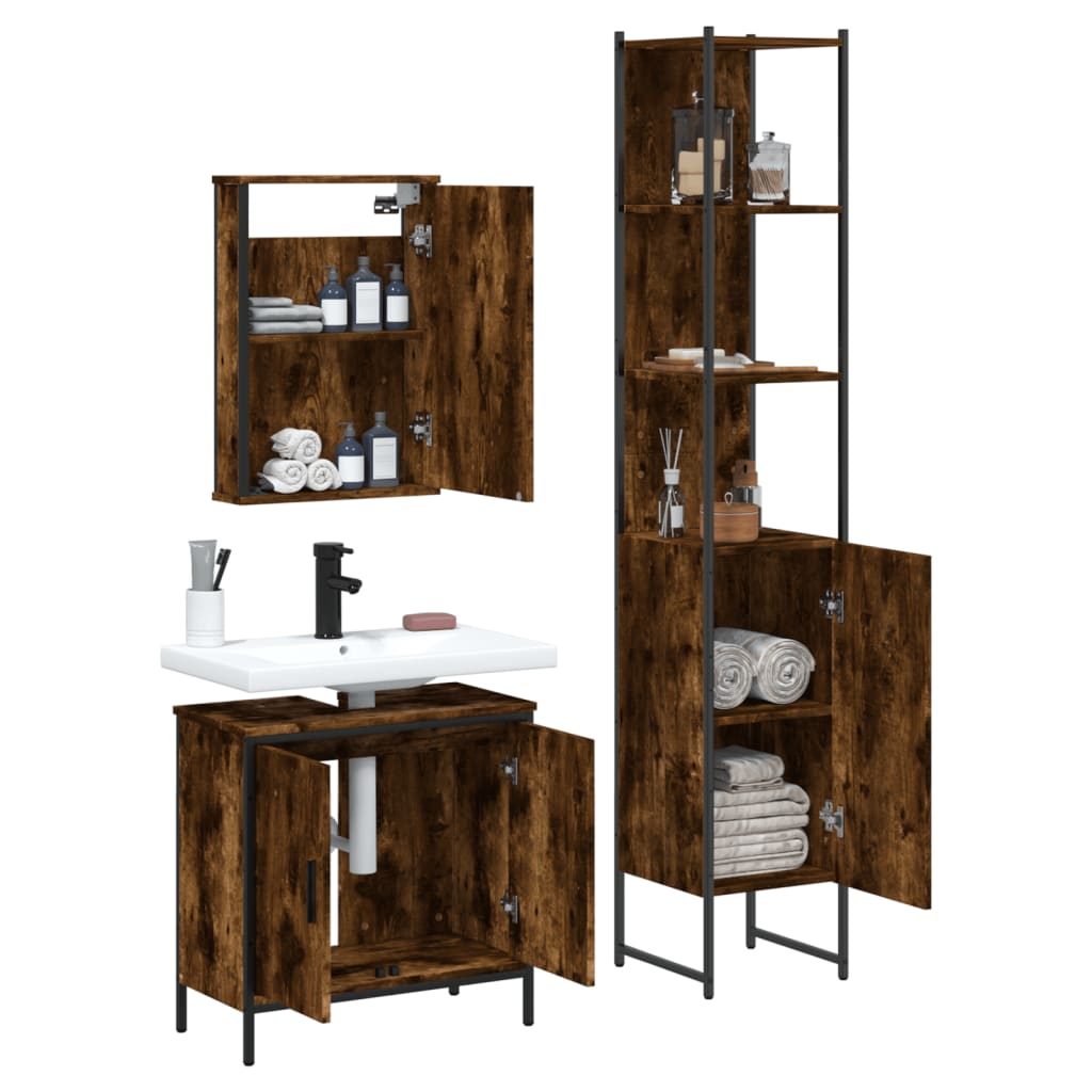 vidaXL Bathroom Furniture Set Storage Cabinet Restroom 3 Piece Engineered Wood-2