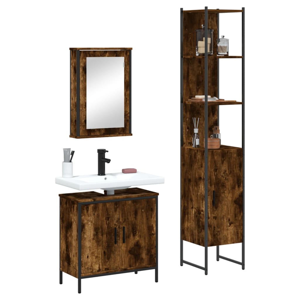 vidaXL Bathroom Furniture Set Storage Cabinet Restroom 3 Piece Engineered Wood-5