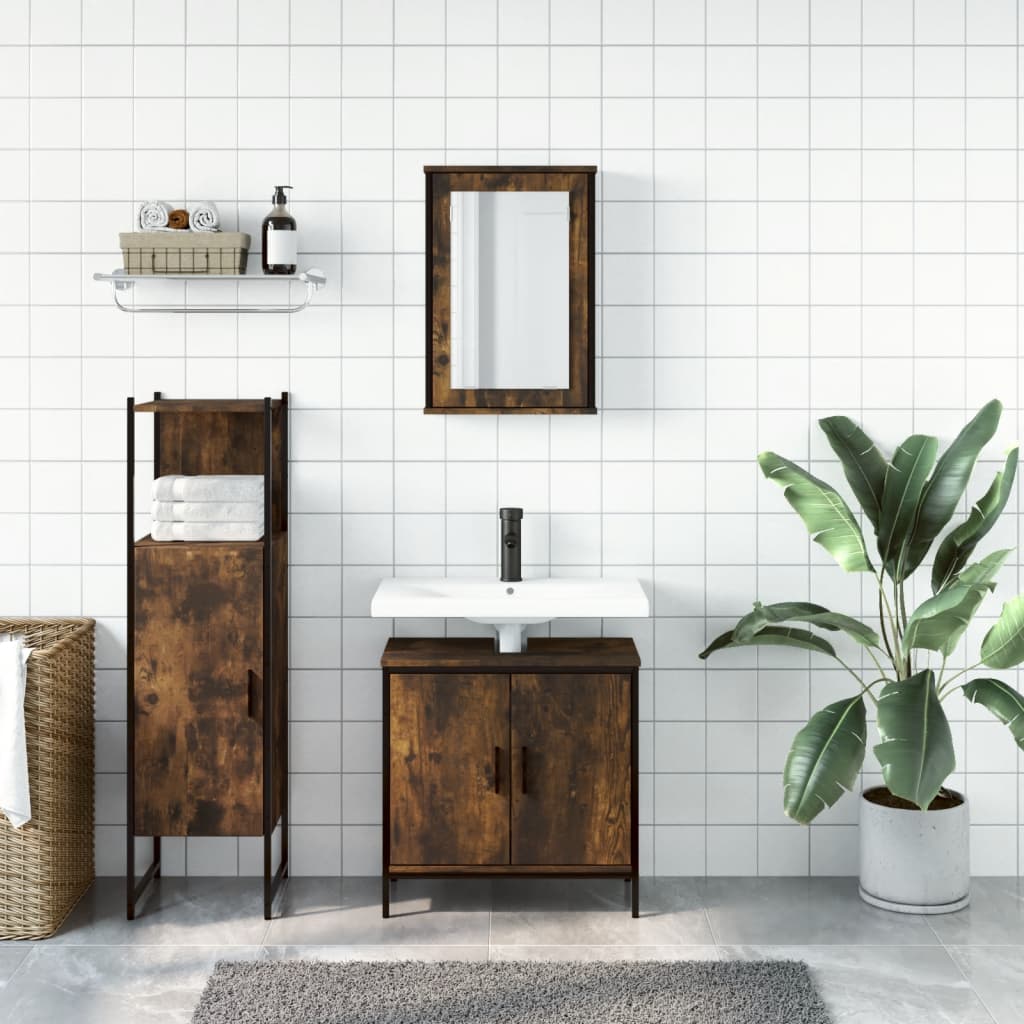 vidaXL Bathroom Furniture Set Restroom Storage Cabinet 3 Piece Engineered Wood-3