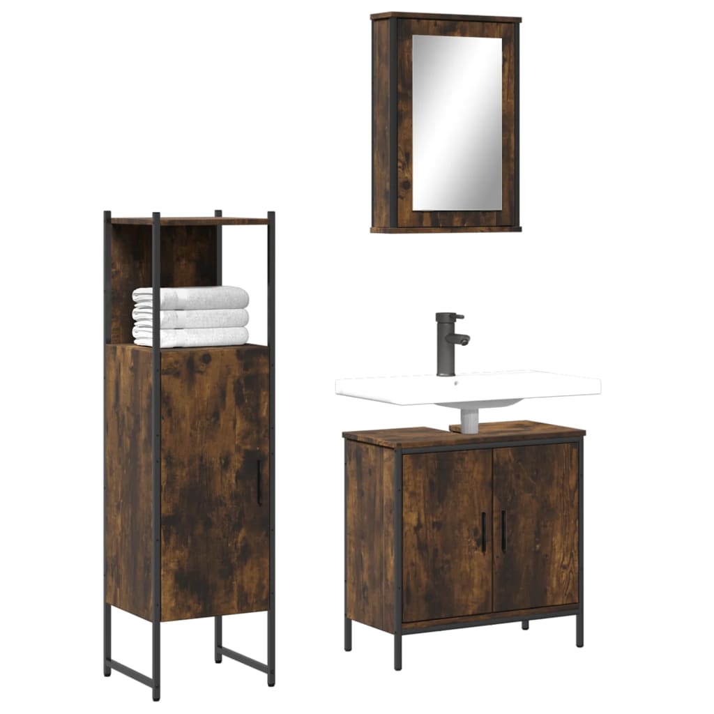 vidaXL Bathroom Furniture Set Restroom Storage Cabinet 3 Piece Engineered Wood-1