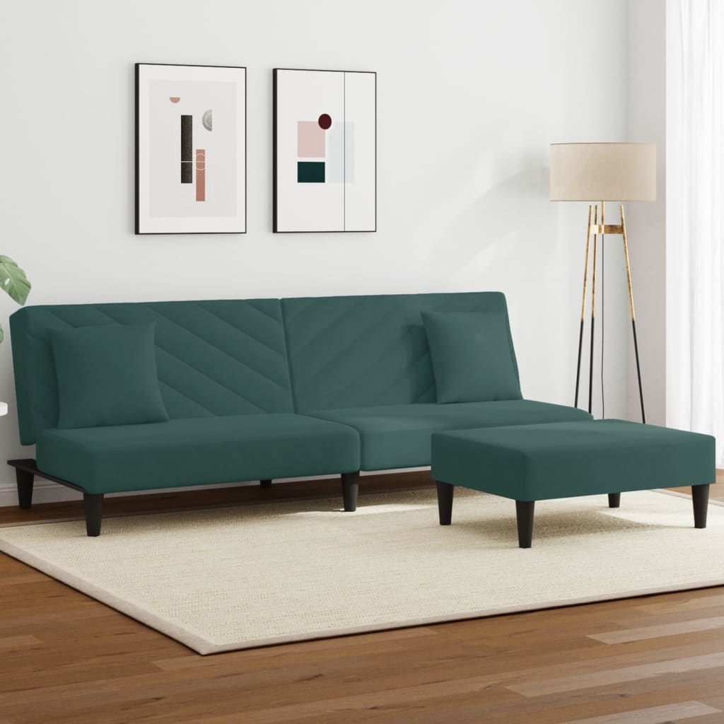 vidaXL 2 Piece Sofa Set with Pillows Dark Green Velvet-0