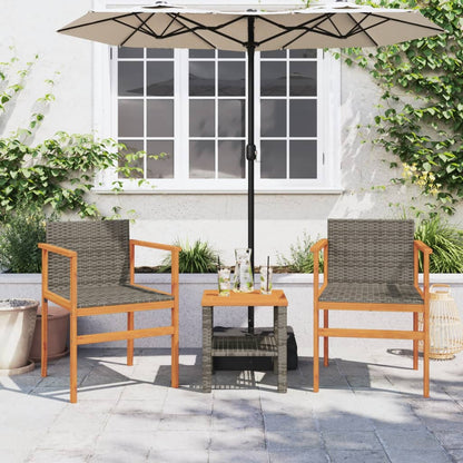 vidaXL Patio Chairs 2 pcs Gray Poly Rattan&Solid Wood-1