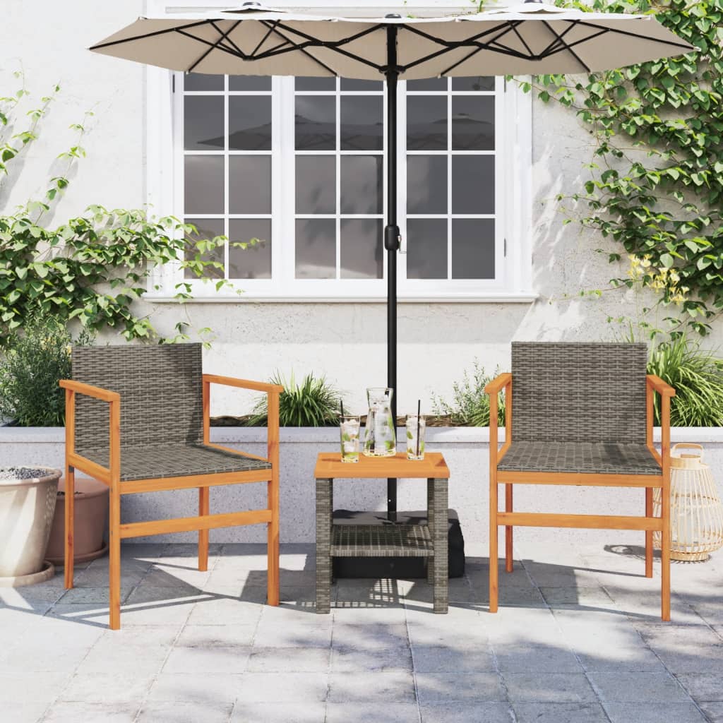 vidaXL Patio Chairs 2 pcs Gray Poly Rattan&Solid Wood-1