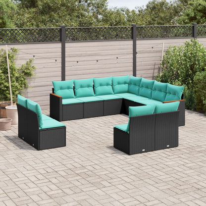 vidaXL 11 Piece Patio Sofa Set with Cushions Black Poly Rattan-0