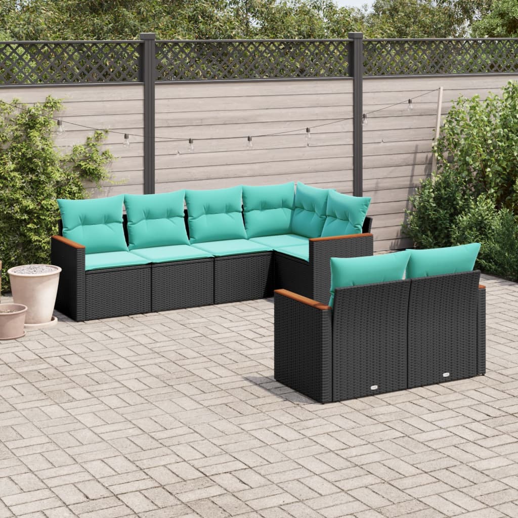 vidaXL 7 Piece Patio Sofa Set with Cushions Black Poly Rattan-0