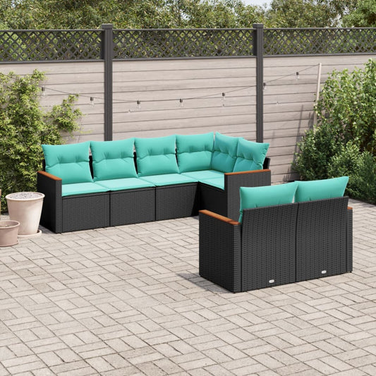 vidaXL 7 Piece Patio Sofa Set with Cushions Black Poly Rattan-0