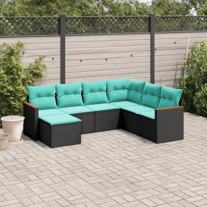 vidaXL 7 Piece Patio Sofa Set with Cushions Black Poly Rattan-0