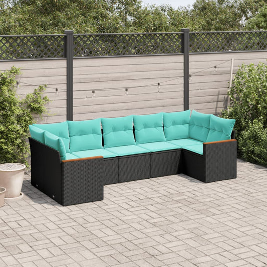 vidaXL 7 Piece Patio Sofa Set with Cushions Black Poly Rattan-0