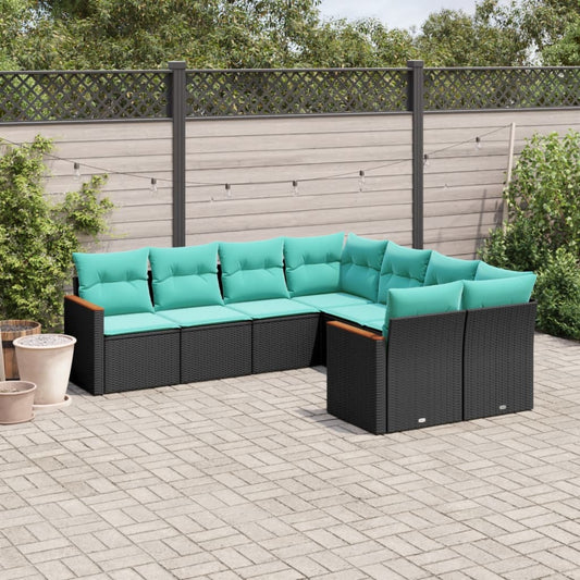 vidaXL 8 Piece Patio Sofa Set with Cushions Black Poly Rattan-0