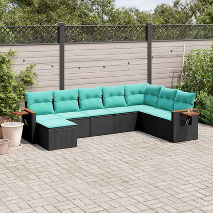 vidaXL 8 Piece Patio Sofa Set with Cushions Black Poly Rattan-0