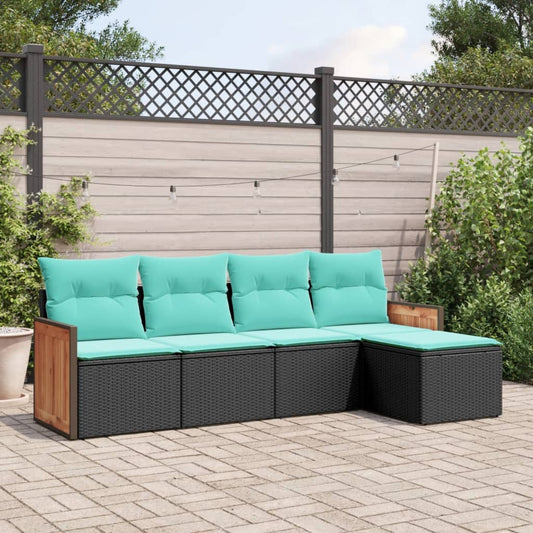 vidaXL 5 Piece Patio Sofa Set with Cushions Black Poly Rattan-0