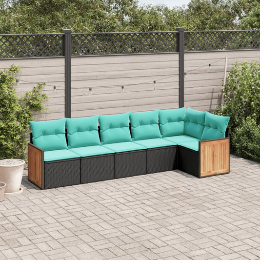 vidaXL 6 Piece Patio Sofa Set with Cushions Black Poly Rattan-0