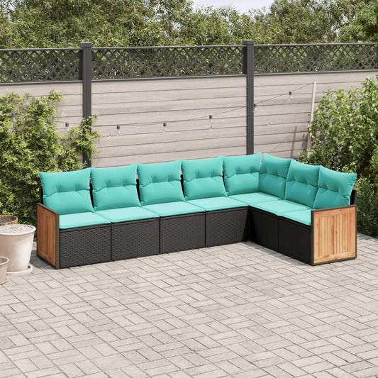 vidaXL 7 Piece Patio Sofa Set with Cushions Black Poly Rattan-0