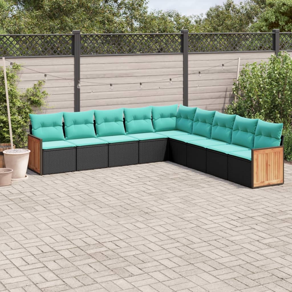 vidaXL 9 Piece Patio Sofa Set with Cushions Black Poly Rattan-0
