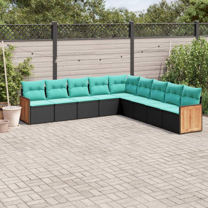 vidaXL 9 Piece Patio Sofa Set with Cushions Black Poly Rattan-0