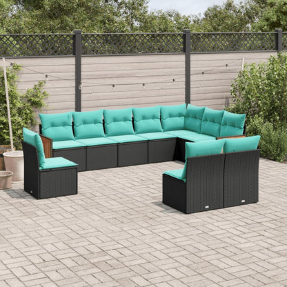 vidaXL 10 Piece Patio Sofa Set with Cushions Black Poly Rattan-0