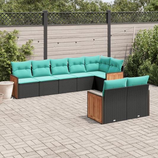 vidaXL 8 Piece Patio Sofa Set with Cushions Black Poly Rattan-0