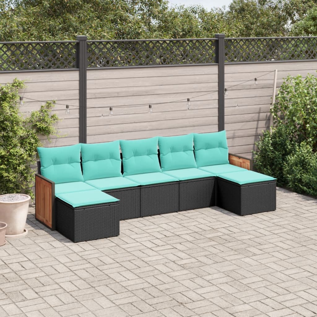 vidaXL 7 Piece Patio Sofa Set with Cushions Black Poly Rattan-0