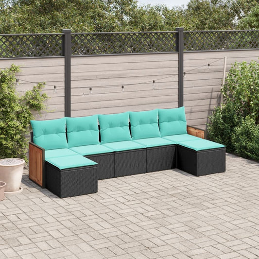 vidaXL 7 Piece Patio Sofa Set with Cushions Black Poly Rattan-0