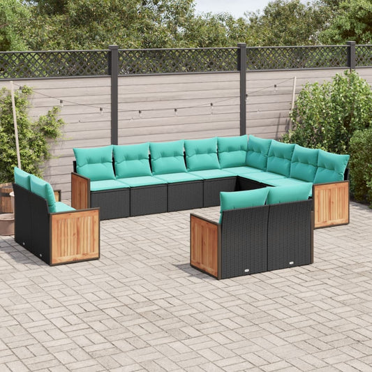 vidaXL 12 Piece Patio Sofa Set with Cushions Black Poly Rattan-0