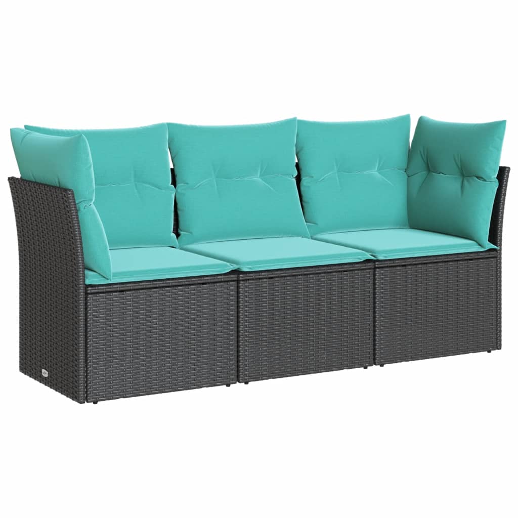 vidaXL 3 Piece Patio Sofa Set with Cushions Black Poly Rattan-1