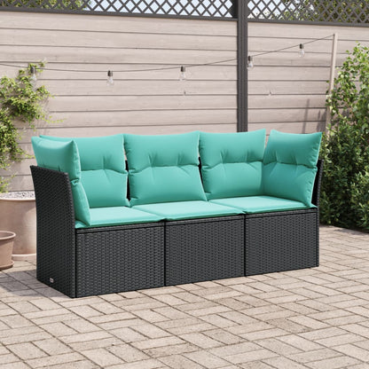 vidaXL 3 Piece Patio Sofa Set with Cushions Black Poly Rattan-0