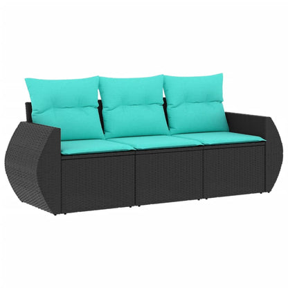 vidaXL 3 Piece Patio Sofa Set with Cushions Black Poly Rattan-1