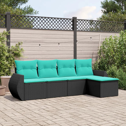 vidaXL 5 Piece Patio Sofa Set with Cushions Black Poly Rattan-0