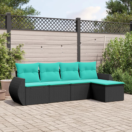 vidaXL 5 Piece Patio Sofa Set with Cushions Black Poly Rattan-0