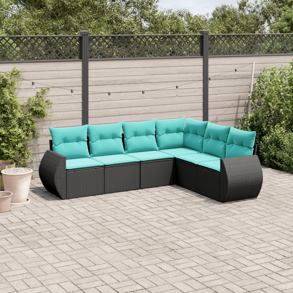 vidaXL 6 Piece Patio Sofa Set with Cushions Black Poly Rattan-0
