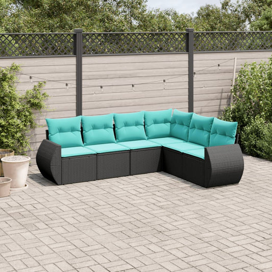 vidaXL 6 Piece Patio Sofa Set with Cushions Black Poly Rattan-0