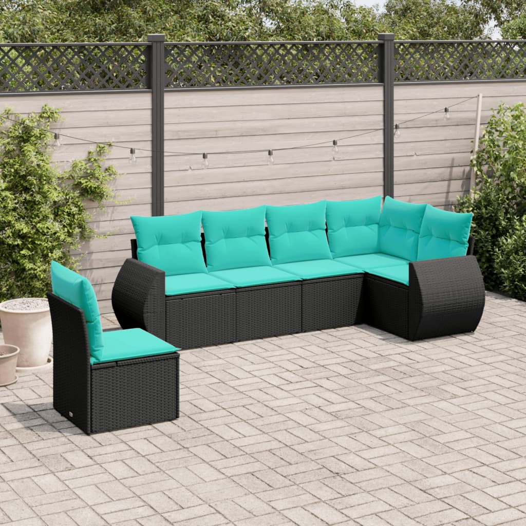 vidaXL 6 Piece Patio Sofa Set with Cushions Black Poly Rattan-0