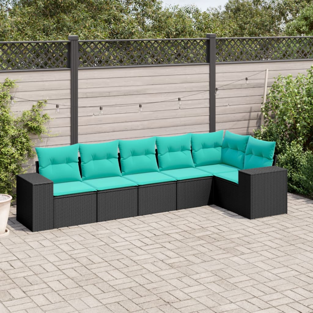 vidaXL 6 Piece Patio Sofa Set with Cushions Black Poly Rattan-0