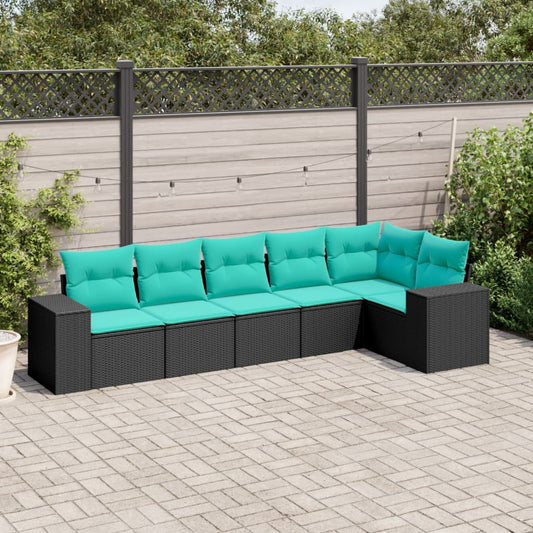 vidaXL 6 Piece Patio Sofa Set with Cushions Black Poly Rattan-0