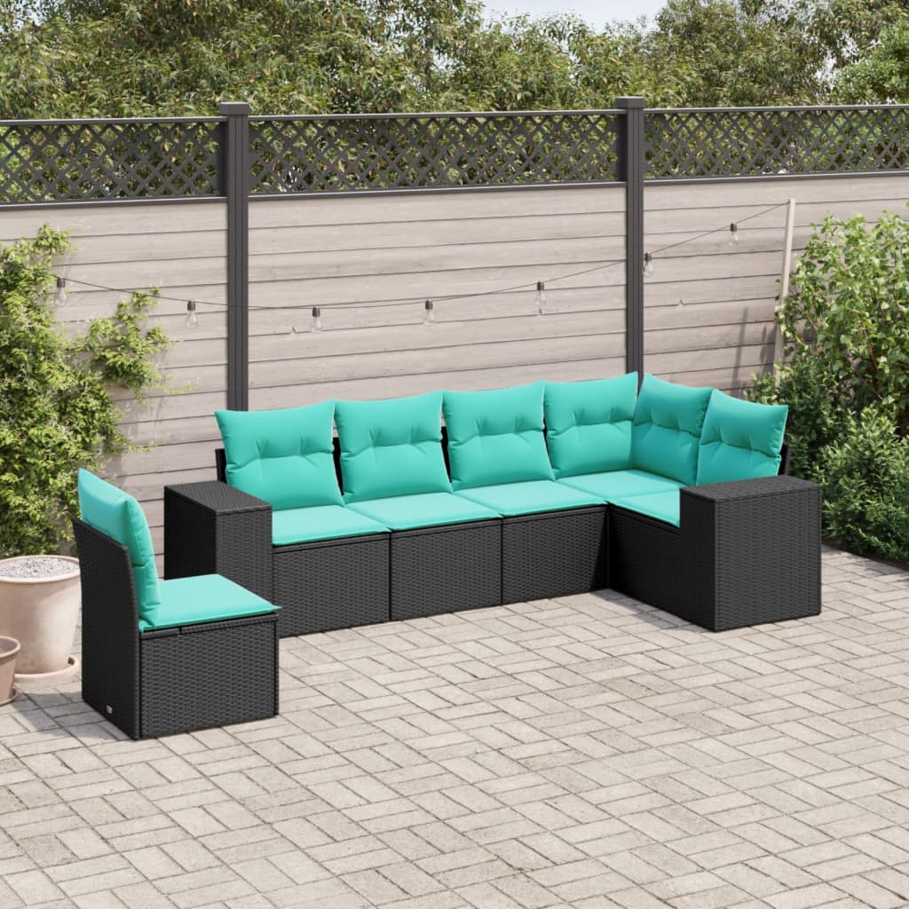vidaXL 6 Piece Patio Sofa Set with Cushions Black Poly Rattan-0