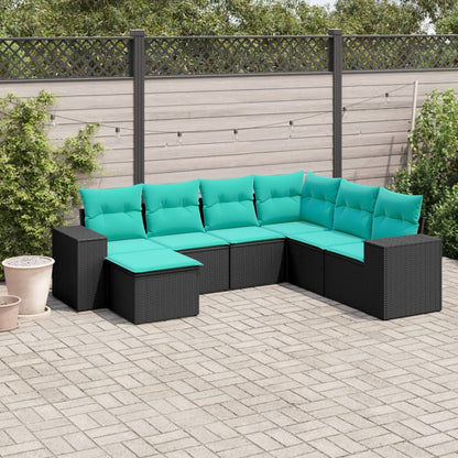 vidaXL 7 Piece Patio Sofa Set with Cushions Black Poly Rattan-0