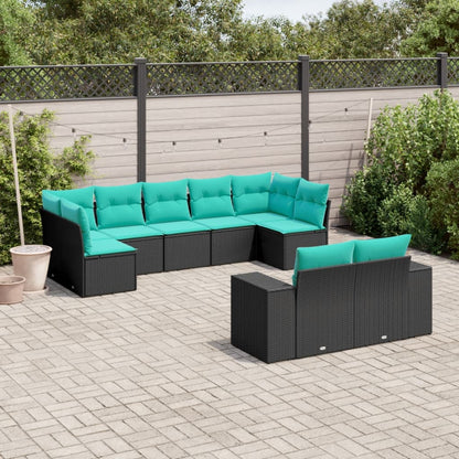 vidaXL 9 Piece Patio Sofa Set with Cushions Black Poly Rattan-0