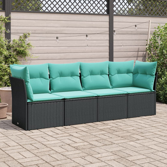 vidaXL 4 Piece Patio Sofa Set with Cushions Black Poly Rattan-0