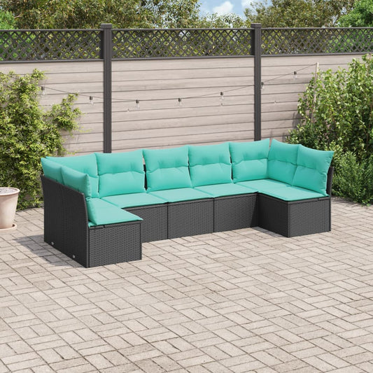 vidaXL 7 Piece Patio Sofa Set with Cushions Black Poly Rattan-0